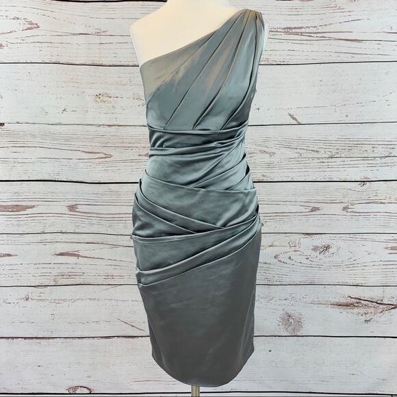 David’s Bridal single shoulder silver grey ruched - Picture 1 of 7